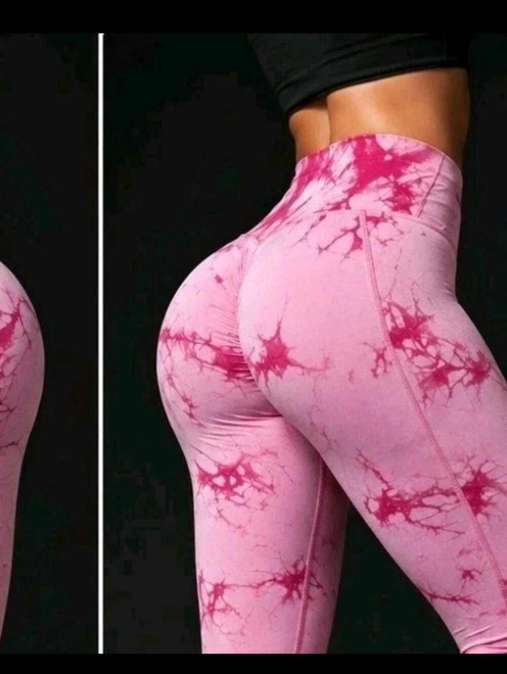 3-PACK of High-Waist Brown,Pink, And Teal Tie-Dye Scrunch Leggings L/XL